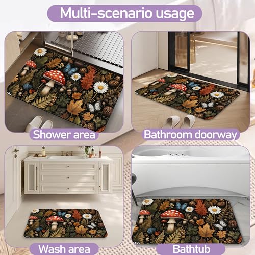 Retro Mushroom Bathroom Rugs, Fast-Absorbing Bath Mat, Quick-Dry Non-Slip Thin Rug for Bathroom Floor Kitchen 17"x30" - color: Retro Mushroom