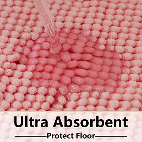 Bathroom Rugs Chenille 3-Piece Extra Soft and Absorbent Shag Bathroom Rugs, Machine Wash Mat, Strong PVC Non-Slip Underside, Plush Carpet Mats (Pink) - color: Pink, size: 2'8" x 1'8" (16x24"+20x32"+20x20"U shape）
