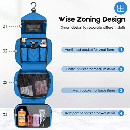 Travel Toiletry Bag for Women, Dopp Kit for Men, Waterproof Makeup Bag Shaving Bag with Hanging Hook, Portable Toiletry Organizer for Traveling and Camping - color: blue