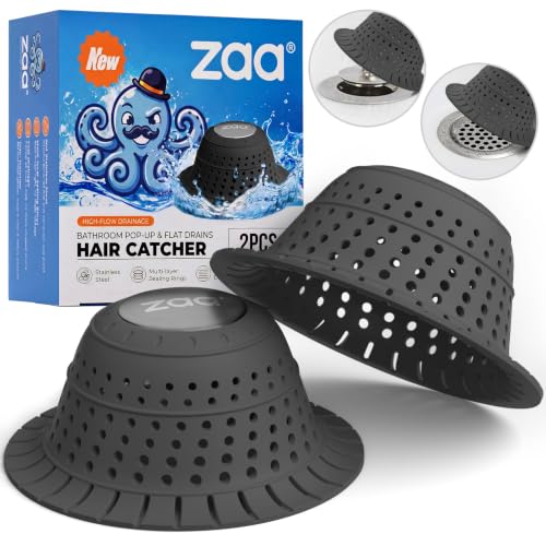 zaa Bathtub Drain Hair Catcher, 2 Pack Silicone Collapsible Bathtub Drain Cover Hair Catcher & Protector for Pop-Up & Regular Drains of Shower, Bathtub, Tub, Bathroom, Sink, Black Black - color: Black