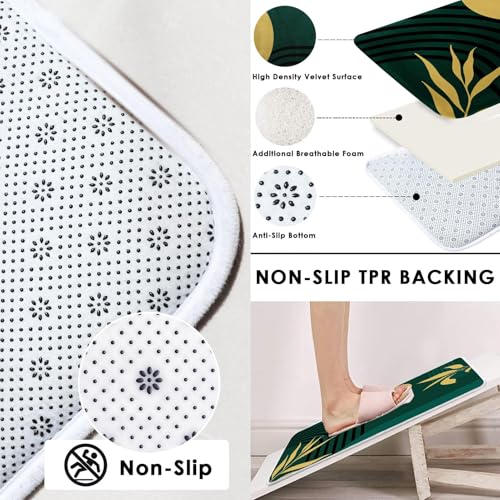 Boho Mid Century Shower Curtain Set with Toilet Lid Cover and Non-Slip Rugs, Abstract Geometric Dark Green 4 Pcs Modern Minimalist Shower Curtain for Bathroom Set with 12 Hooks - color: Boho Dark Green