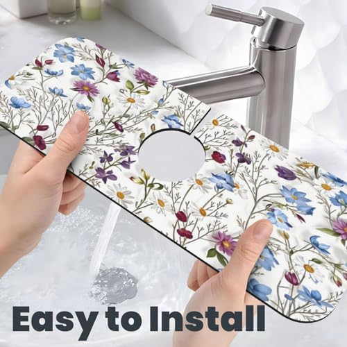 Garden Kitchen sink faucet pad, strong water absorption, anti slip, easy to clean, very suitable for splash and drip prevention, suitable for kitchens and bathrooms - color: Garden