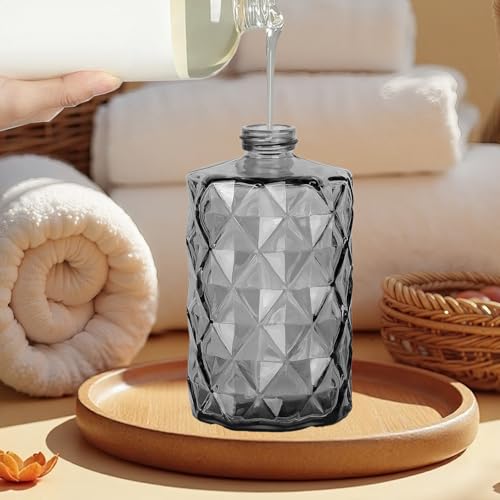 12Oz Gray Glass Soap Dispenser with Stainless Steel Pump, Refillable Kitchen Liquid Hand Soap Dispenser with Diamond Design, for Dispense Hand soap, Dish Soap, Lotion, Bathroom, Countertop, Hotel - color: Diamond Gray