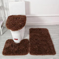 Soft Bathroom Carpet 3 Piece Bathroom Rugs and Mats Set Bath Mats Set with U-Shaped Toilet Floor Mat Rugs andToilet Lid Cover Mat (Brown) - color: Brown