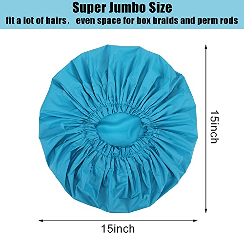 4 Pack Super Jumbo Shower Cap for Women, Extra Large Waterproof Hair Cap for Long Hair, Braids, Dreadlocks, Reusable Bath Caps with Elastic Band(Blank Pattern,Black, Grey, Blue, Red) - color: Black, Grey, Blue, Red
