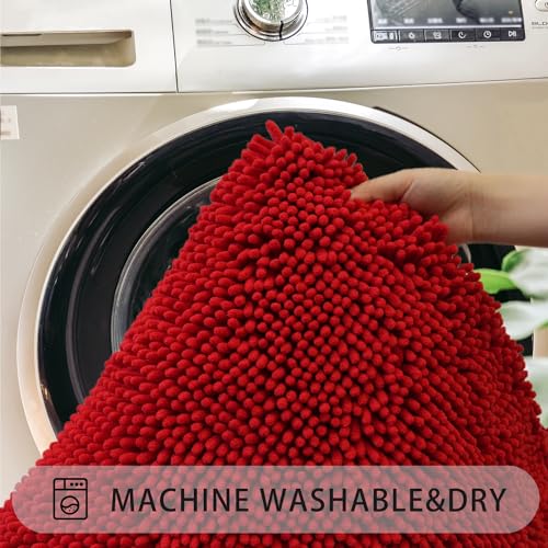 U-Shaped Toilet Rug, Chenille Contour Bathroom Mat, Non-Slip PVC Backing, Machine Washable, 20x20, Red - color: Red, size: 1'8" x 1'8" (20"x 20"U)