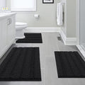 H.VERSAILTEX 3 Piece Bathroom Rugs Sets Thick Striped Bath Rugs Set for Bathroom Non Slip Soft Absorbent Bath Mat Set for Tub, Shower and Toilet(17''x24''+20''x32''+20''x24'' U-Shaped, Jet Black) - color: Jet Black