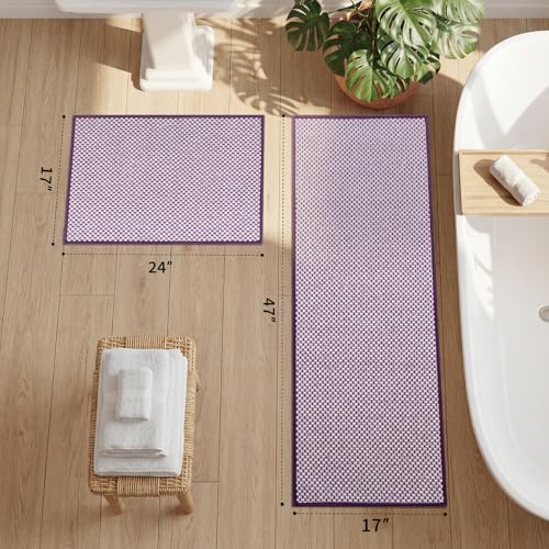 YIHOUSE Thin Bath Mat Purple Bathroom Rugs Sets 2 Pieces, Non Slip Absorbent Mats Quick Dry, Woven Rugs Washable, Tapetes para Baño for Bathroom Toilet,Bathtub(17"x24"+17"x47") - color: Purple, size: 2Pieces(17"x24"+17"x47")
