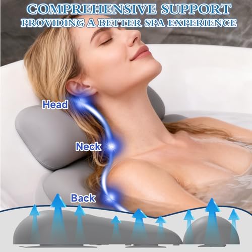 Upgraded Silicone Bath Pillow, 4D Press Inflatable Airbag and Non-Slip Large Suction Cups, Adjustable Head Neck and Back Support, Comfortable Luxury Bath Pillows for Tub, Bath Spa Accessories Gray - color: Gray