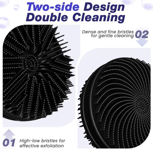 Manmihealth Silicone Back Scrubber & Soft Shower Face Brush Set 4 PCS(Thin Bristles), Super-Cleansing Body Scrubber & Strong Lathering Power Bath Glove Combination (Black) - color: Black, size: Thin Bristles Set
