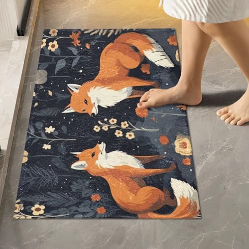 Cute Foxes Bathroom Rug - 16" x24" Ultra Soft Non Slip Toilet Bath Mat Absorbent Plush Shaggy Toilet Rug, Contour Bath Rugs for Toilet Base - size: 1'4" x 2' (Rectangular)