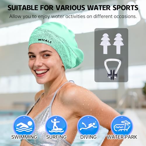 WHALE Extra Large Swim Cap Designed for Men and Women with Thick, Long Hair, Hair Extensions Or Afro-Textured Hair Long-Hair Swim Cap Highly Waterproof to Keep Hair Dry - color: Purple-blue