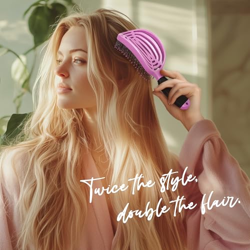 NuWay® DoubleC® Detangling Hair Brush – The Original Home Scalp-Care Brush – Patented Double Curved Scalp Care Hairbrush for Gentle Detangling, Volume Styling & Wet or Dry Hair (Rose Pink) - color: Rose Pink