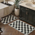 MatEssenz 2 Piece Waffle Bathroom Rugs Checkered Bath Mat Set (17"x24" & 18"x30"), Black and White Weave Bathroom Rugs with Tassels, Non-Slip Quick Dry Shower Mats, Machine Washable Skin-Friendly - color: Lattice Style, size: 17" x 24" + 18" x 30"