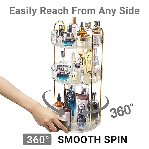 Asayuee 360 Rotating Makeup Organizer,3 Tier Large Capacity Make Up Organizers and Storage,Skincare Perfume Vanity Organizers,Bathroom Cosmetics Storage Organizer Countertop (Clear-3 Tier) - color: White, size: 3 Tier