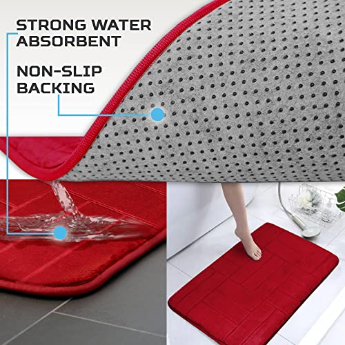 5 Piece Bathroom Rugs Set - Soft Non Slip Memory Foam Large Mats - Perfect Combination of Luxury and Comfort (Burgundy/Line Design, 5 Piece Set) - color: Burgundy/ Line Design