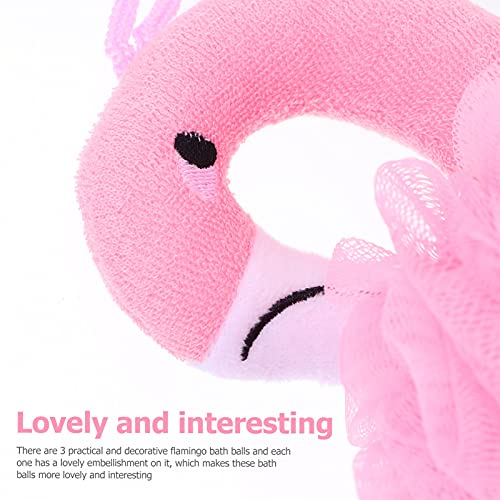 Beaupretty Flamingo Bath Balls for Kids 3-Pack Cartoon Bath Flowers Soft Shower Sponges Gentle Skin Massage Home Tool 10.23X4.72X3.54In