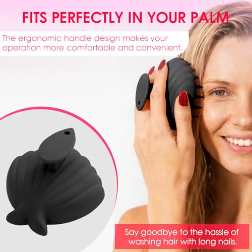 Silicone Scalp Massager Hair Growth,Hair Scrubber Scalp Stimulator Exfoliator Brush with Soft Bristles for Wet Dry Scalp Care (Black) - color: Black