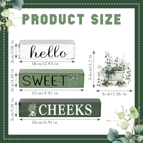 Cinnvoice 4 Pcs Eucalyptus Bathroom Decor Farmhouse Bathroom Decoration Hello Sweet Cheeks Table Centerpiece Gift for Christmas Valentines Back to School - style: Eucalyptus Hello Sweet Cheeks