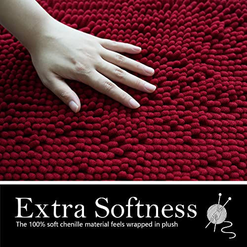 Bathroom Rugs Chenille Bath mat 2 Piece Set, Super Absorbent, Strong PVC Non Slip Backing, Bath mats for Bathroom, Plush Shaggy, Thick, Machine Washable, Bathtub, Toilet.(Burgundy) - color: Burgundy, size: 20''×20''U-Shape+20''×32''