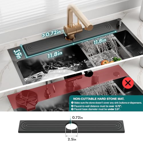 Faucet Splash Guard for Kitchen Sink, Kitchen Sink Faucet Mat with Raised Feet, Durable Drying Matt Kitchen Counter Stone, Water Absorbent Diatomite Drying Mat (Dark Grey, 23.6" x 3.9") - color: Dark Gray, size: 23.6" x 3.9"