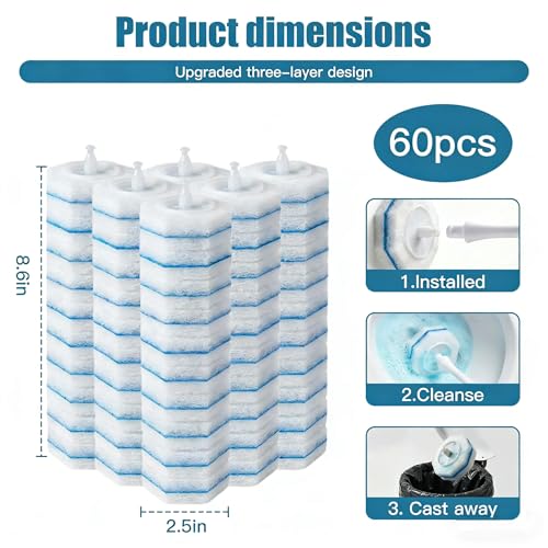 60-Count Disposable Toilet Brush Replacement Heads. Toilet Cleaning Replacement Heads Compatible with Clorox Brand and Most Toilet Brushes. Essential for Bathroom and Toilet Cleaning.