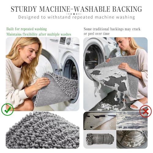 Yimobra Bathroom Rugs Non-Slip Washable – Extra Soft & Absorbent Chenille Bath Mat, Quick-Dry Plush Shaggy Floor & Vanity Bath Rugs for Tub & Shower, Modern Home Decor Accessories, 24 x 17, Grey - color: Grey, size: 24" X 17"