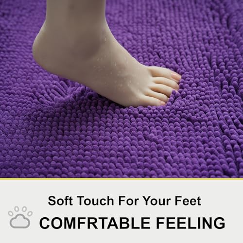 Bathroom Rugs Chenille 3-Piece Extra Soft and Absorbent Shag Bathroom Rugs, Machine Wash Mat, Strong PVC Non-Slip Underside, Plush Carpet Mats (Violet) - color: Violet, size: 2'8" x 1'8" (16x24"+20x32"+20x20"U shape）