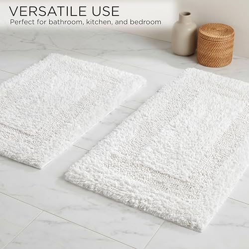 THE BEER VALLEY Set of 2 Reversible Bath Rug 21x32/17x24 Inch - White | Cotton Absorbent Bathmat for Bathroom, Washable Toilet Throw Thick Mat - color: White, size: 1'9" x 2'10" (Rectangular)
