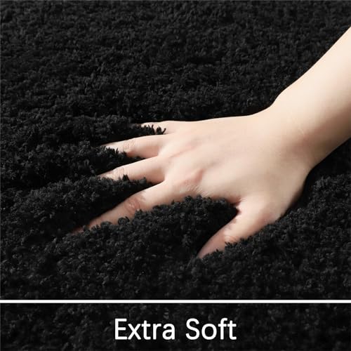LOCHAS Bathroom Rug Runner 24x60 Inch, Soft Thick Absorbent Microfiber Bath Rugs for Bathroom, Machine Washable, Shaggy Plush Non Slip Bath Mat for Tub, Shower Floor, Quick Dry Mats, Black - color: Black, size: 60x24 inch (Rectangular)