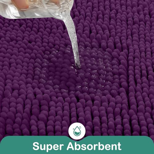 HOMEIDEAS Bathroom Rugs Set 2 Pieces, Ultra Soft Non Slip Absorbent Chenille Toilet Bath Mat Set (Purple) - color: Purple-purple, size: 1'8" x 2'8" (U Shape 20"x24"+20"x32")