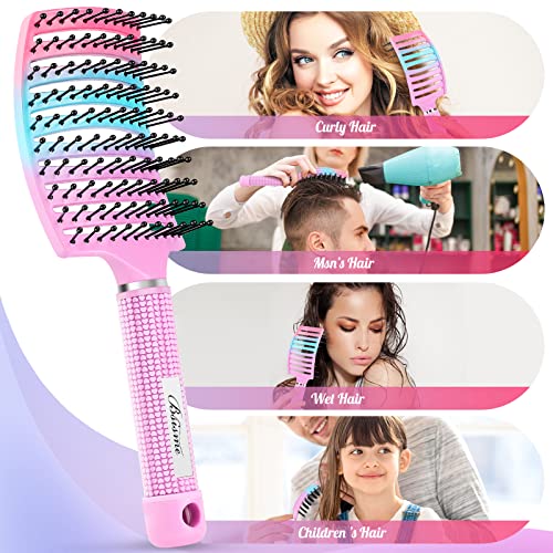 Bsisme Hair Brush, Curved Vented Detangling Brush for Faster Blow Drying | Paddle Styling Brush for Wet & Dry Hair, Flexible Bristles for Women Men Kids with Thick Curly Fine Wavy Straight Hair - color: Pink blue purple