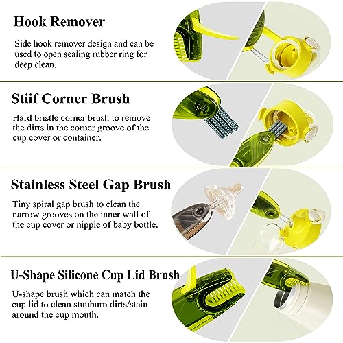 4 in 1 Cup Lid Cleaning Brush Set Multifunctional Bottle Brush Cleaner Tiny Bottle Cup Lid Brush Straw Cleaner Tools Mini Silicone Bottle Cup-Holder Cleaner with Hook Remover Green + Blue - style: 1pc Blue 1pc Green 4in1