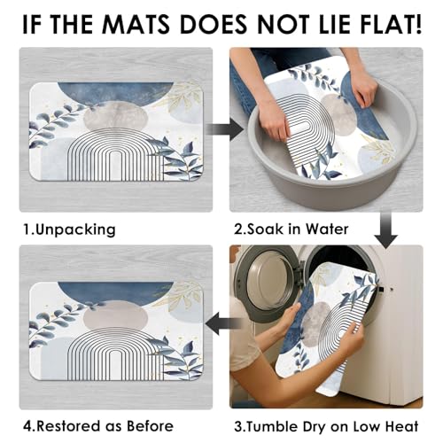 Boho Blue Mid Century Shower Curtain Set with Toilet Lid Cover and Non-Slip Rugs, Abstract Bohemian Gold Leaves Plant 4 Pcs Modern Minimalist Shower Curtain for Bathroom Set with 12 Hooks - color: Leaf Blue