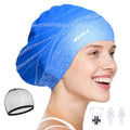 WHALE Extra Large Swim Cap Designed for Men and Women with Thick, Long Hair, Hair Extensions Or Afro-Textured Hair Long-Hair Swim Cap Highly Waterproof to Keep Hair Dry - color: Silver-blue