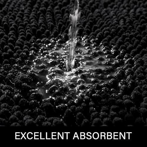 LOCHAS Luxury Bathroom Rug Shaggy Bath Mat 48 x 17 Inch, Washable Non Slip Bath Rugs for Bathroom Shower, Soft Plush Chenille Absorbent Carpets Mats, Black - color: Black, size: 1'5" X 4' (17''x48'')