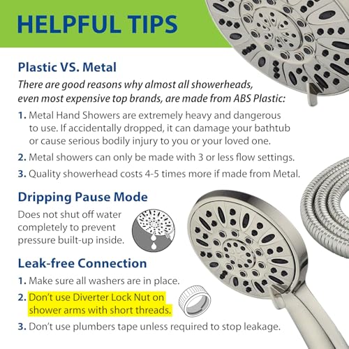 AquaDance 7" Premium High Pressure 3-Way Rainfall Combo with Stainless Steel Hose – Enjoy Luxurious 6-setting Rain Shower Head and Hand Held Shower Separately or Together – Brushed Nickel Finish - color: Brushed Nickel, style: 2.5 Gallons Per Minute