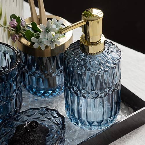 EMPO Clear Glass Soap Dispenser with ABS Plastic Pump, Crystal Lotion Dispensers for Kitchen Sink, Bathroom (Blue) - color: Blue