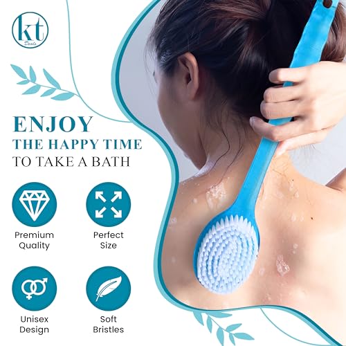 2 Pack Bath Body Brush Long Handle Back Shower Brush Exfoliating Back, Body, and Feet Scrubber Soft Nylon Bristles (Blue & Green)