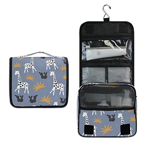 senya Hanging Travel Toiletry Bag Kit Makeup Case Cosmetics Organizer for Men Women - color: Cute Giraffe Tropical Leaves