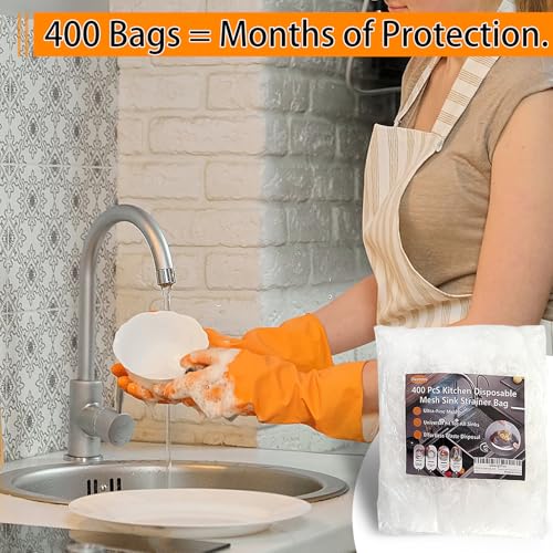 400 Pack Disposable Drain Covers for Sourdough, Ultra-Fine Mesh Sink Strainer Bags, Sourdough Drain Catcher Nets for Kitchen Sink, Food Scraps, Hair & Coffee Grounds