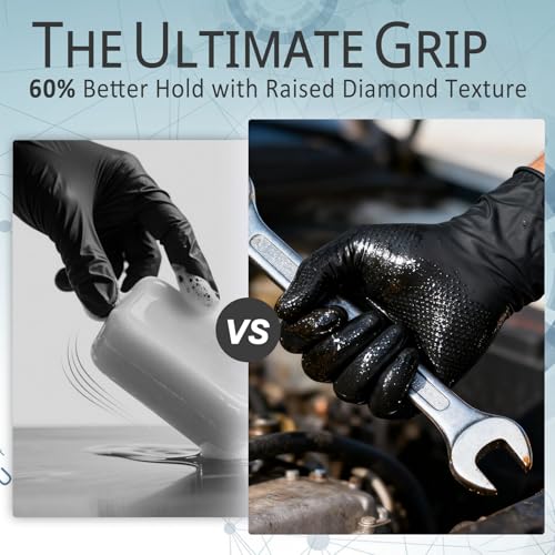 PROMEDIX P Heavy Duty Nitrile Gloves with Diamond Texture 8 Mil Latex Free Powder Free Industrial Disposable Glove - color: Black, size: XX-Large