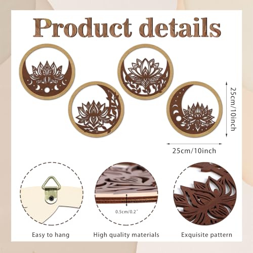 TOARTi 4PCS Buddha Brown Lotus Wooden Wall Art Vintage Mandala Lotus Wall Decor for Living Room Office Bathroom Artwork Indian Mandala Flower Hanging Plaque Abstract Mandala Wood Sign for Yoga Room - color: Mandela Wooden Wall Art