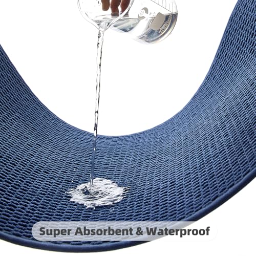 TYUU Bathroom Rugs Non Slip Washable, Super Absorbent Thin Bath Mat Quick Dry Low Pile Bathroom Rug, Navy Blue 24"x47" - color: Navy Blue, size: 2' X 3'11" (Rectangular)