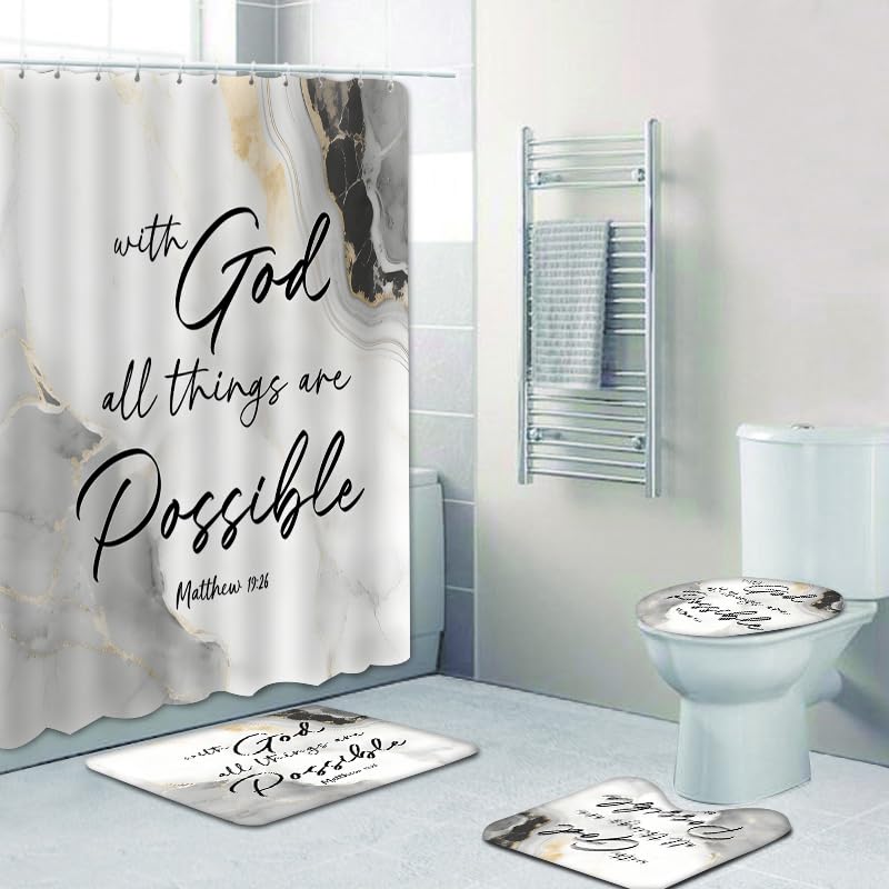 Marble Bathroom Sets with Rugs for Bathroom Decor, 72x72 Inches Gold Shower Curtain with Non-Slip Rugs and Accessories, Waterproof Machine Washable Bath (Curtain Set-Marble Bible) - color: Curtain Set-marble Bible