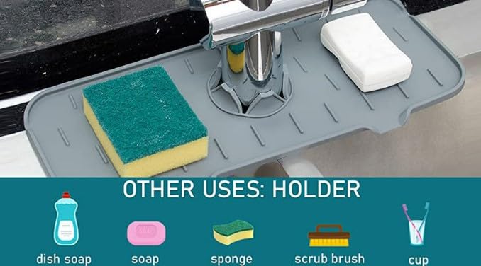 Kitchen Faucet Sink S0plash Guard, Silicone Faucet Water Catcher Mat, Sink Draining Pad Behind Faucet, Rubber Drying Mat For Kitchen & Bathroom Countertop Protect (Black)