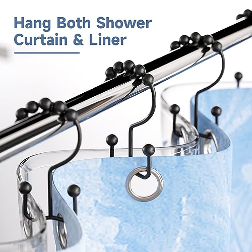 Titanker Black Shower Curtain Hooks Rings, Rust-Resistant Metal Double Glide Shower Hooks for Bathroom Shower Rods Curtains, Set of 12 Hooks - Matte Black - color: Black, style: Modern