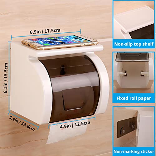 Self Adhesive Toilet Paper Holder with Shelf, Waterproof Toilet Paper Roll Holder Wall Mount for Bathroom and Washroom, White