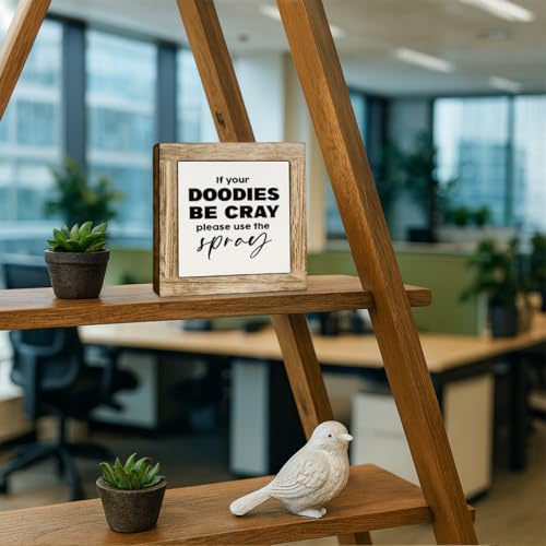 Funny Bathroom Decor, If Your Doodies be Cray Please Use the Spray Wood Box Sign, Farmhouse Bathroom Wooden Box Sign, Freestanding Decoration for Toilet Restroom 5.9×5.9 inch - color: color34
