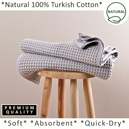 PÜSKÜL Natural 100% Turkish Cotton Waffle Bath Towels Set of 2-Piece | 32x63 inch Extra Large Absorbent Quick-Dry Lightweight Spa Towel | Luxury Sauna Accessories (Gray, Bath Towels - Pack of 2) - color: Gray